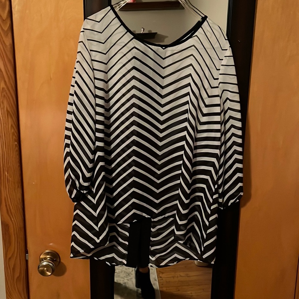 Black and white shirt.  Super cute back.